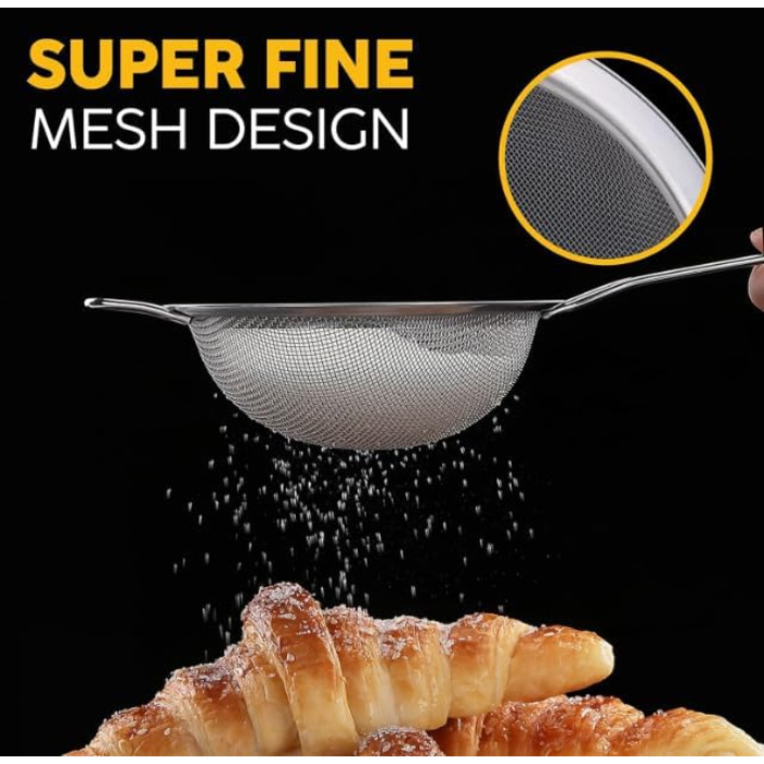 Набір сит Jojeys (20 см) - 3 розміри, нержавіюча сталь, кухонне сито для приготування та випікання, миється в посудомийній машині
