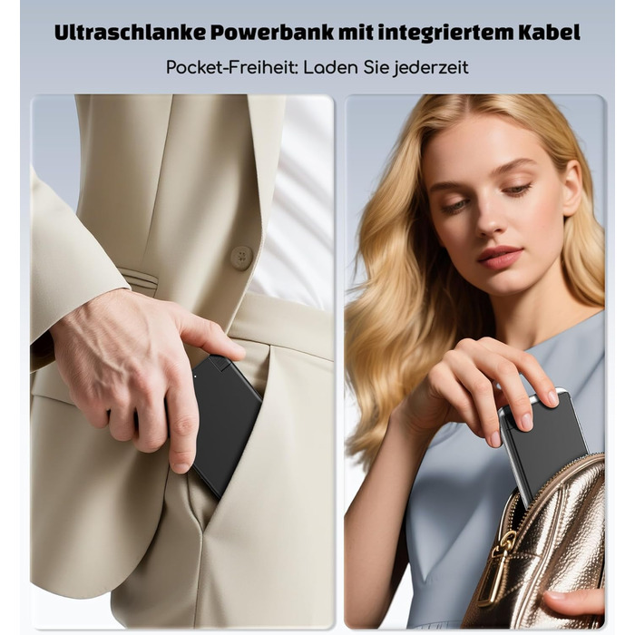 Power Bank Auskang 5000mAh Slim з кабелем для iPhone (до iPhone 14) - Чорний