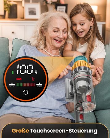 Акумуляторний пилосос SICBCGB 48000Pa/550W/70 хвилин, 2.0L з HD-дисплеєм, антизаплутана щітка, док-станція, самостійна підставка, 11-шарова фільтрація для шерсті тварин та авто, золотий колір