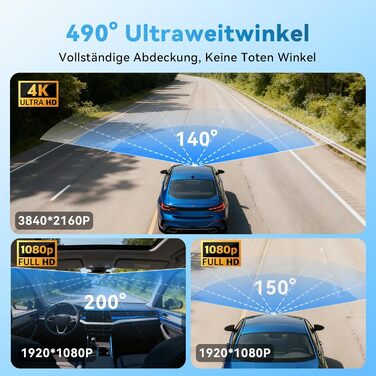 Автомобільний відеореєстратор 4K/1080P 4-канальний (передній, задній, внутрішні) з SD-картою 64ГБ, 3