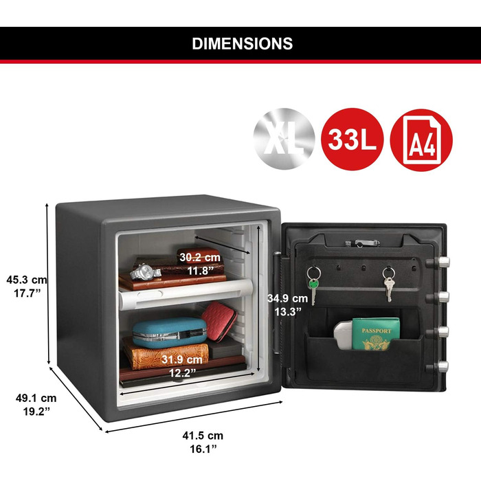 Master Lock: вогнестійкий та водонепроникний сейф, 23L, 417x348x478 мм, цифровий код, підсвічування, для дому та офісу