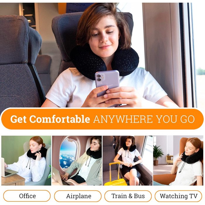 Подушка для шиї AERIS Reisen - подушка для сну з memory foam та чохлом з велюру - для подорожей (літак, авто, поїзд) та дому