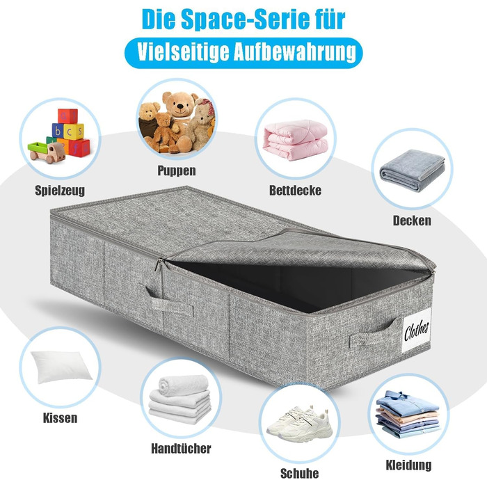 Коробки для зберігання під ліжко з кришкою, 2 шт., сірі, 76x38x17 см. Складані контейнери для одягу, ковдр та постільної білизни. Організація простору в шафі.