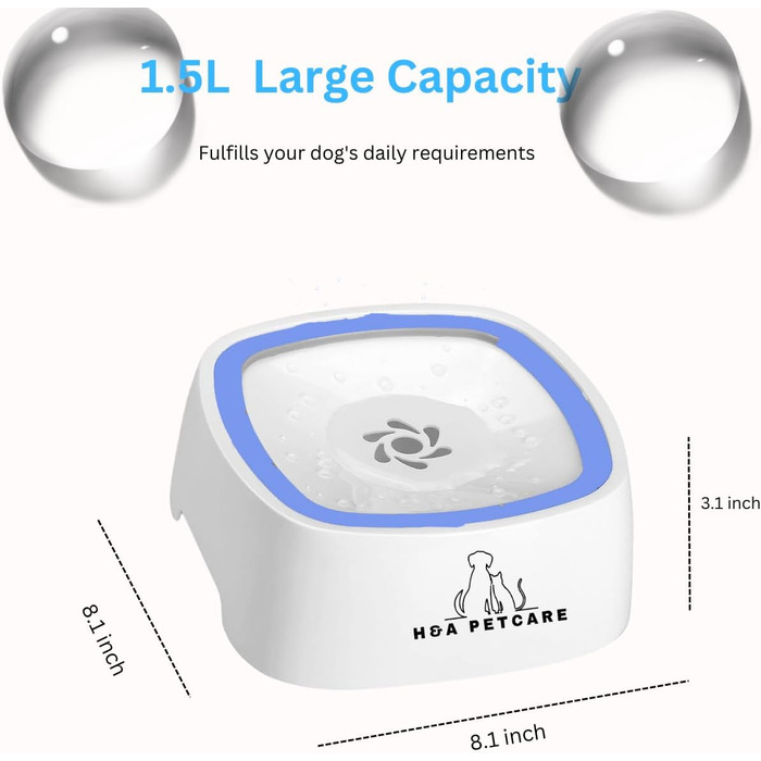Плаваючий годівниця для води для собак і котів H&A Petcare - без розливання, повільне пиття, блакитний