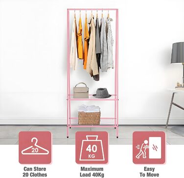 Стійка для одягу з роликами, рожева – міцна стійка для зберігання одягу