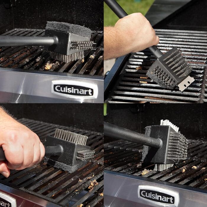 Cuisinart CCB-100 Grill Cleaning Brush with 3 Bristles (4-in-1 Grill Cleaning Brush with Stainless Steel Wire Bristles)