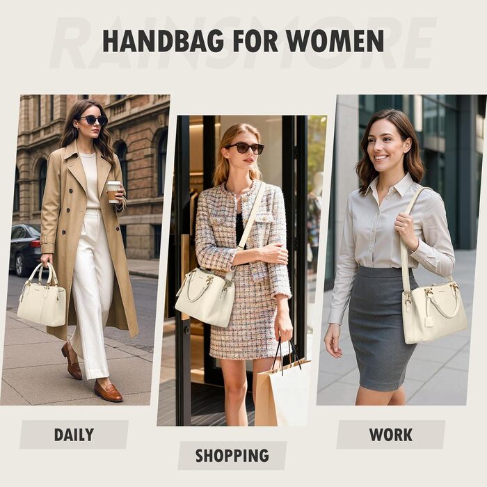 Жіноча сумка RAINSMORE середнього розміру з екошкіри, біла: сумка-тоут, сумка на плече, ручна сумка