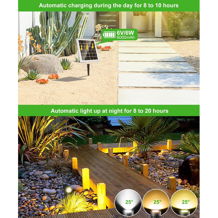 CLY Solar Lamps for Outdoors, Solar Spotlights Garden Light with Remote Control IP66 Waterproof 10 Colors 30 Dynamic Modes Timer Garden Lighting for Gardens Path Christmas Decoration 6 Pieces (Warm White/Natural/Cold White, 6 Pieces)