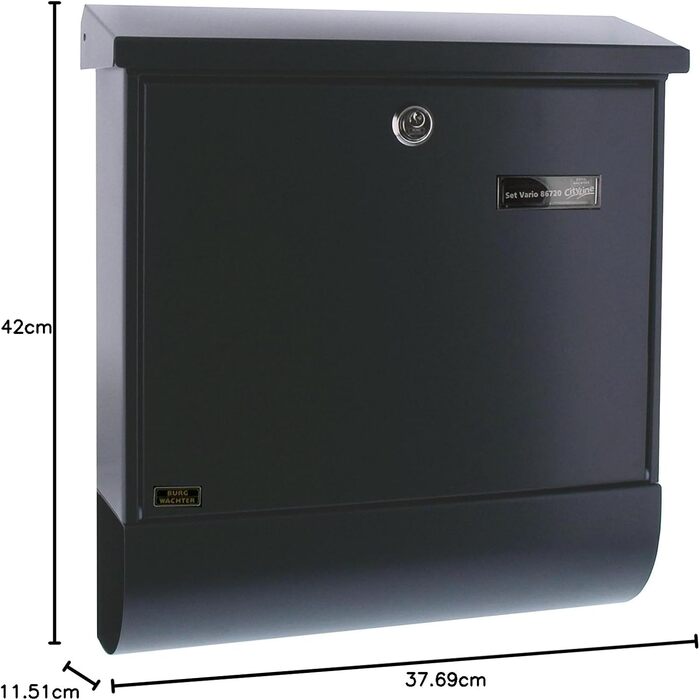 Поштова скринька Burg Wächter Vario ANT з газетницею та табличкою для імені, оцинкована сталь, формат DIN C4, антрацит (RAL 7016), комплект з 2 ключами