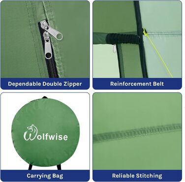 WolfWise Pop Up Shower Tent with Privacy Screen - Portable Toilet Tent, Green