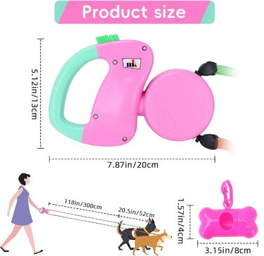 Автоматична собача леєнка Makife Dual Doggie - 3м, для малих та середніх собак, з мішком для екскрементів (15 шт.)