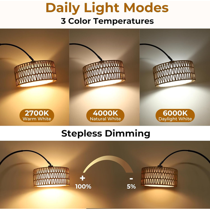 Торшер для вітальні Stehlampe 9W LED з димером, пульт ДУ, лампа E27, чорний. Арка, підлоговий світильник для спальні, офісу