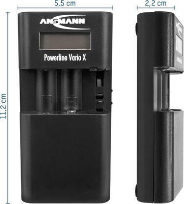 Зарядний пристрій Powerline 8 для акумуляторів AA/AAA з LED-дисплеєм, функцією визначення несправних акумуляторів та захистом від перезарядки (Powerline Vario)