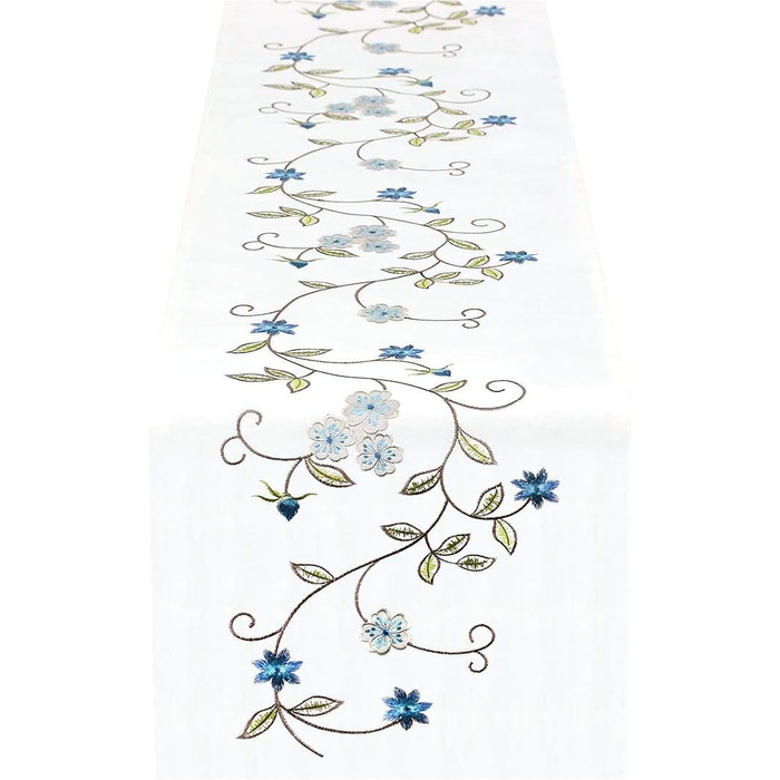 Simhomsen Double Thick Table Runner, Rustic, Embroidered, Floral Pattern, for Spring and Summer, Chest of Drawers, Scarf, Blue, 35.6 x 89.9 cm