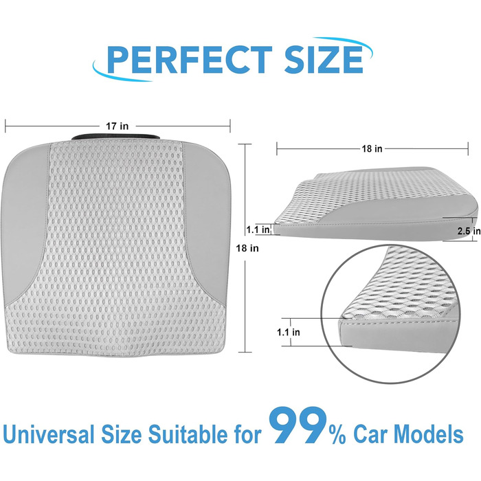 Подушка для сидіння в авто з Memory Foam: для комфортної їзди, полегшення болю в куприку та попереку. Підходить для авто, вантажівок, офісу, інвалідного візка. Шкіра та сітка 4D (Сірий)