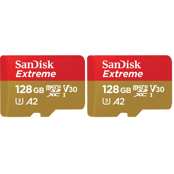 Карта пам'яті SanDisk Extreme microSDXC 128GB з адаптером, швидкість читання до 190МБ/с (набір 2 шт.)