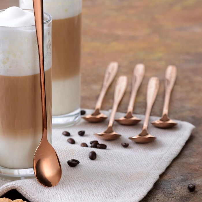 Ложка для кави, десертів та айс-ті з нержавіючої сталі GRÄWE, довга, червоне золото, для миття в посудомийній машині