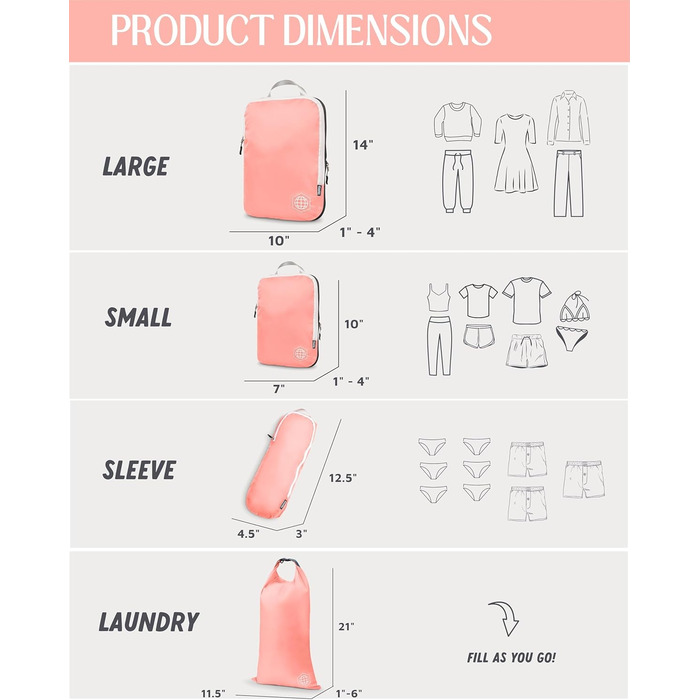 Набір кубиків для пакування TRIPPED: Органайзери для подорожей, 6 шт. (білий, зелений, рожевий)