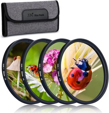 Фільтри макрозйомки JJC 55мм (4 шт./набір) +2, +4, +8, +10 для Canon, Nikon, Sony, Olympus, Fuji DSLR камер