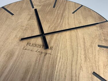 FLEXISTYLE Large Wall Clock without Ticking Sounds, Wood Art Black 60cm, Living Room, Bedroom, Made in EU, z216-2