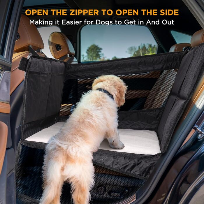 Автокрісло для собак великих та середніх порід – водонепроникне, з жорстким дном, вентиляційними вікнами та кишенями для зберігання