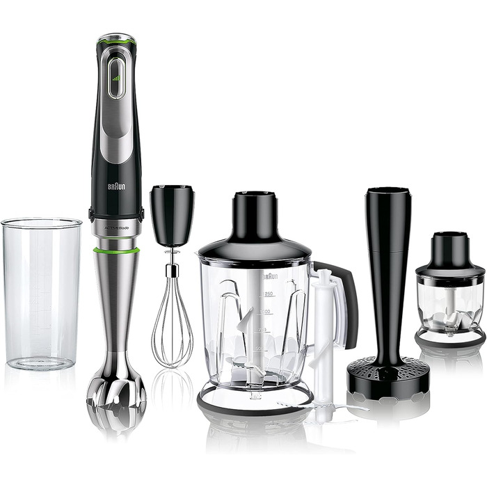 Braun MultiQuick 9 MQ 9147X – 5-in-1 immersion blender with stand mixer attachment, chopper, masher for potatoes & vegetables, and whisk, variable speed setting, 1200 W, Black/Stainless Steel. 5-in-1 including stand mixer attachment, single.