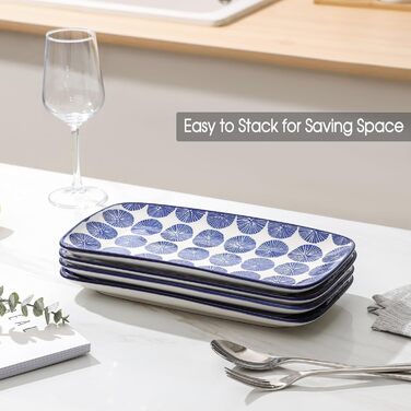 Набір керамічних сервірувальних тарілок Selamica, 4 шт., 24 x 14 x 2.5 см (Vintage Blue)