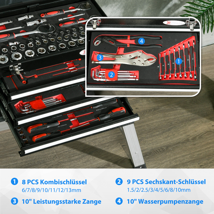 DURHAND Tool Case 116-Piece Tool Set with Filled Tool Box, Sockets, Ratchets, 3 Drawers, Steel Housing in Black
