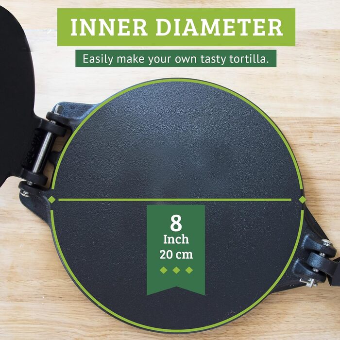 Пресс для тортилій та плоского хліба з чавуну 20 см - для приготування тортилій, плоского хліба, наану та ротилів