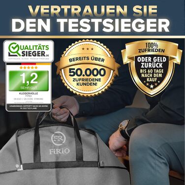 FiRiO® Преміум мішок для одягу 180 см - складаний мішок для весільних та довгих суконь, пальто, з ручкою для подорожей та зберігання. Дихаючий чохол для захисту одягу 180x60 см, 1 шт. (Сірий)
