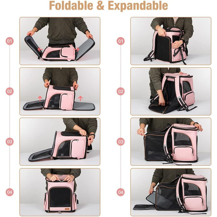 Розширюваний рюкзак для кота та собаки Lekesky, великий, рожевий (33 x 29 x 38 см)