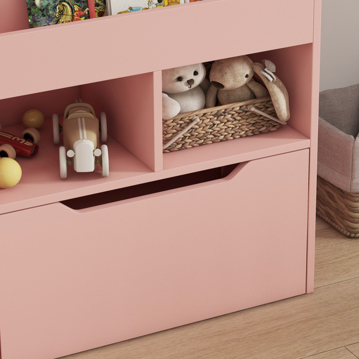 HOMCOM Kids Bookshelf, Children's Shelf with Drawer, 3 Storage Compartments and 2 Open Compartments, Storage Shelf for Kids' Room, Playroom, Pink, 60 x 29.9 x 90 cm | Aosom