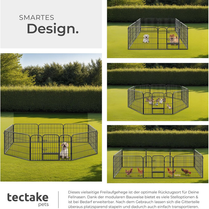 Турнік для цуценят Tectake 60 см, 8 гратуарів, переносний вольєр для тварин, вольєр для собак, котів, кроликів, морських свинок, для дрібних тварин - чорний 402502
