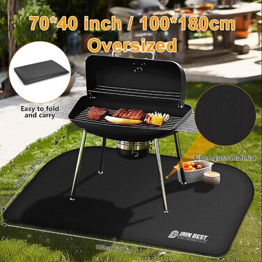 Килимок для грилю 180x100 см, силіконовий, термостійкий, вологостійкий. Захист для BBQ, каміну, газону та кемпінгу