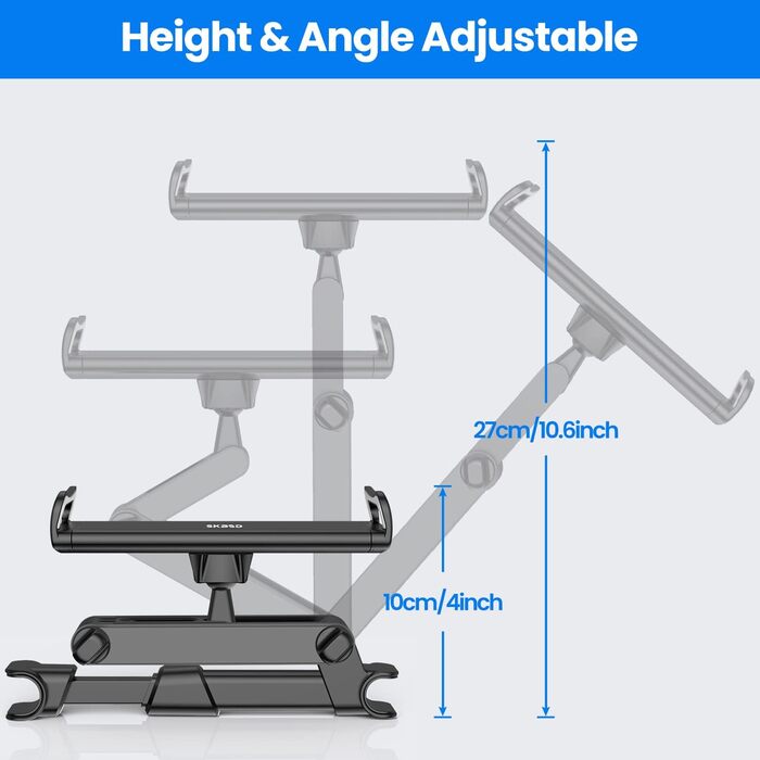 Тримач для планшета в авто, універсальний, 360° обертання, для iPad, Switch, Samsung Tab, смартфонів 4.7-13 дюймів, чорний