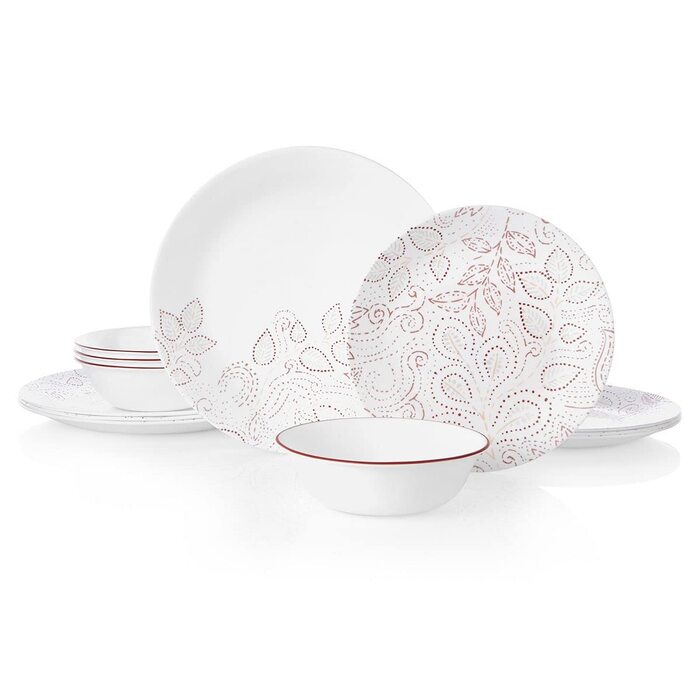 Набір посуду Corelle Leaf Stitch на 4 особи, червоний, 12 предметів