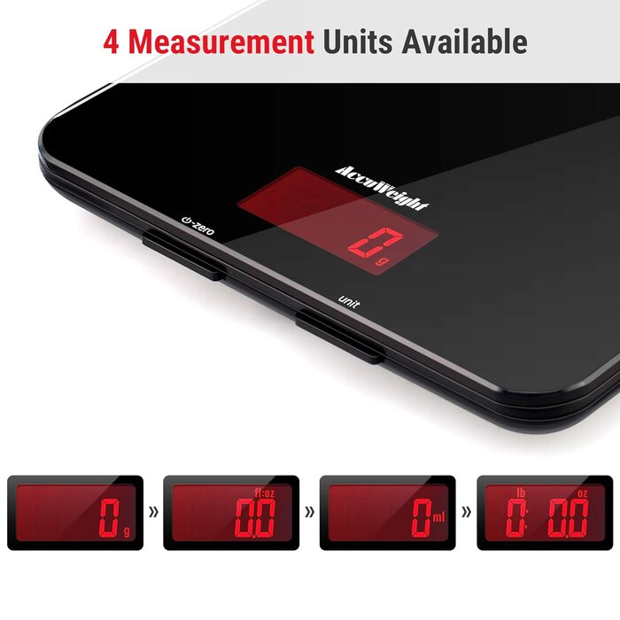 Кухонні ваги ACCUWEIGHT 5 кг з LCD-дисплеєм з міцного скла, функція тарування, ваги для листів, висока точність до 1 г, для випічки, приготування їжі, ювелірних виробів, батарейки в комплекті, автоматичне вимкнення, чорний