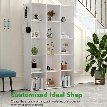 C&AHOME Cube Storage Shelves, 16-Cube Unit, Closet Organizer, DIY Plastic Modular Shelves, Ideal for Bedroom, Living Room, Office, 122 cm L x 31 cm W x 122 cm H, Opaque White, UPCS16M