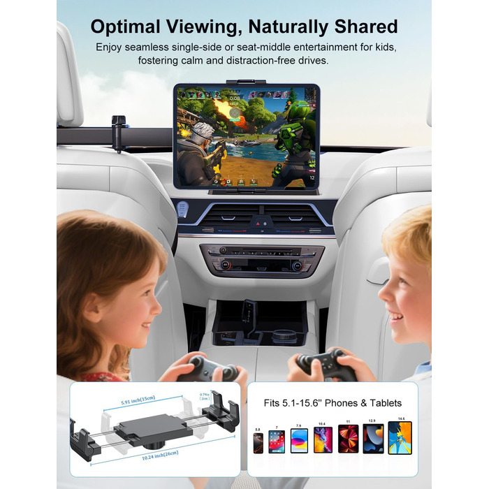 Тримач для планшета в авто PLDHPRO: кріплення на підголівник, сумісний з iPad, Samsung, Android, FireHD, 5.1'-15.6'