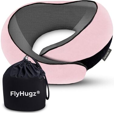 Подушка для шиї FlyHugz® з memory foam: комфорт у подорожах, для авто та дому. Рожева.