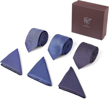 Набір краваток для чоловіків 3 шт. + 3 кишенькові хустинки | Подарунковий бокс для чоловіків на весілля | Класичні краватки та хустинки (світло-блакитний, блакитний у клітинку)