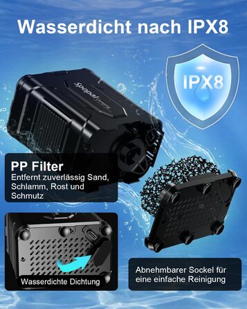 Портативний душ для кемпінгу Spopal 13000 mAh, водонепроникний IPX8, з цифровим дисплеєм та функцією паузи, для подорожей, піших прогулянок, миття авто (Чорний)