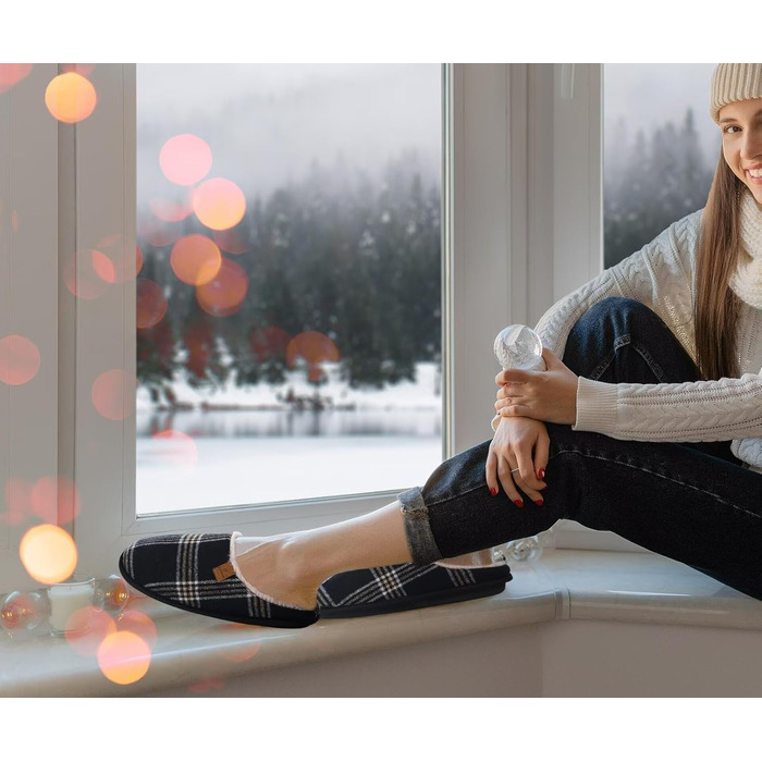 Тапочки жіночі COFACE з фетру, теплі, зручні, з м'якою підкладкою, з антиковзною гумовою підошвою, для дому та вулиці (Чорний, 39 EU)