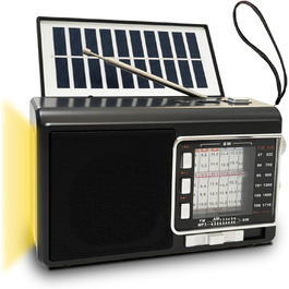 Портативне радіо на сонячній батареї з акумулятором 1200mAh, AM/FM/SW1-6, 8W динамік, Bluetooth, USB/TF, ліхтарик, кофре, для кемпінгу та подорожей (сірий)