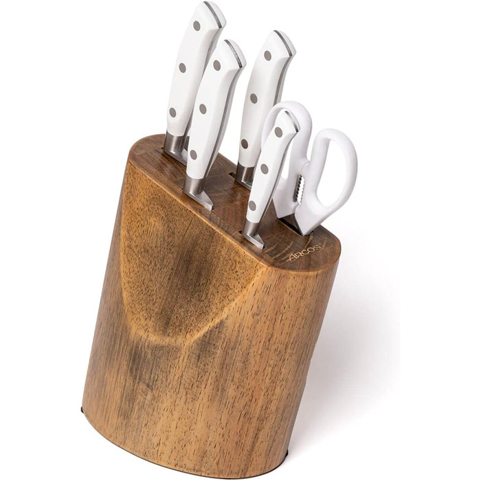 Набір ножів Arcos Riviera (5 шт.) з нержавіючої сталі, Santoku, 180 мм, рукоятка POM, білий (з підставкою)