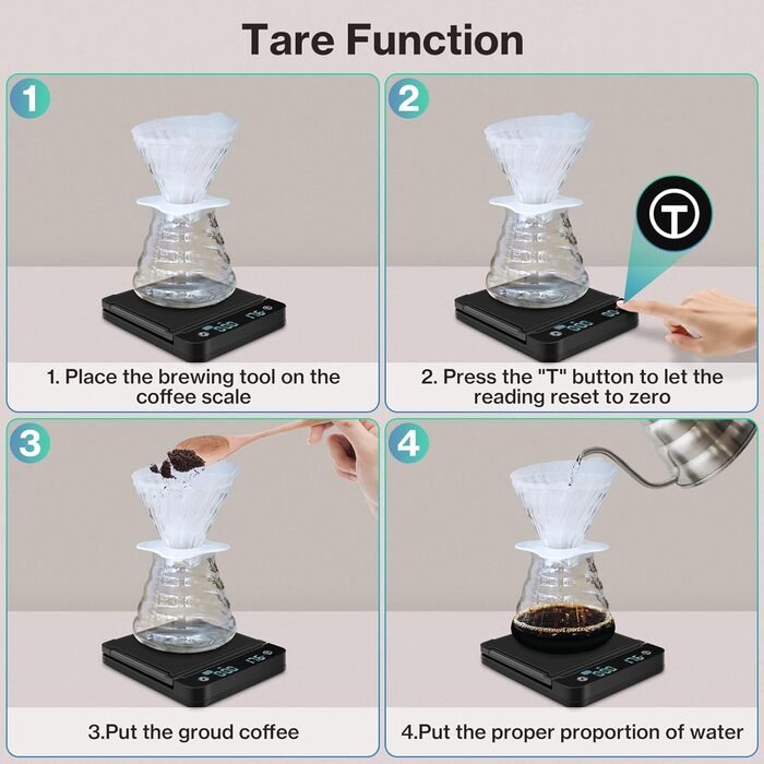 Цифрова кавова вага Cadrim з таймером, 0,1г/3 кг, електронна кухонна вага для еспресо, багатофункціональна вага для продуктів, функція тарування