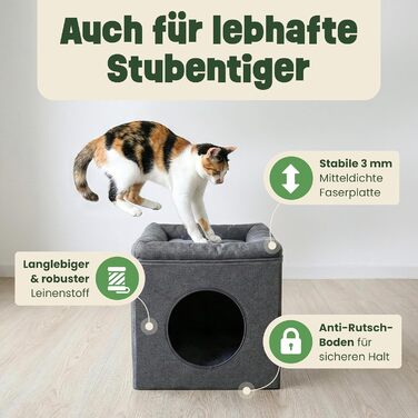 Кігтеточка-будиночок для котів Zooprinz Katzenhöhle – затишна печера для котів, тепле котяче ліжко бежевого кольору з подушкою, будиночок для котів Indoor як місце для відпочинку та схованку (46 × 41,5 × 60 см)