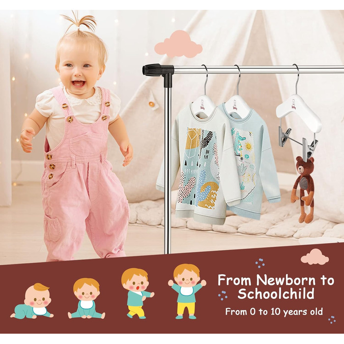 Дерев'яні вішалки для одягу з затискачами для малюків, 12 шт., класичні та міцні, білі, 25 см, для дітей 25 x 20.5 см