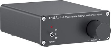 Fosi Audio V1.0B стерео підсилювач 2x50 Вт, 2-канальний міні Hi-Fi класу D, інтегрований TPA3116, з блоком живлення 19 В 4,74 А для динаміків