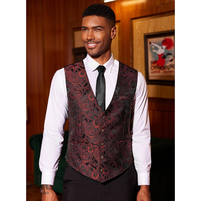 Жилет чоловічий COOFANDY Paisley вікторіанський стімпанк готичний, бордовий, 3XL
